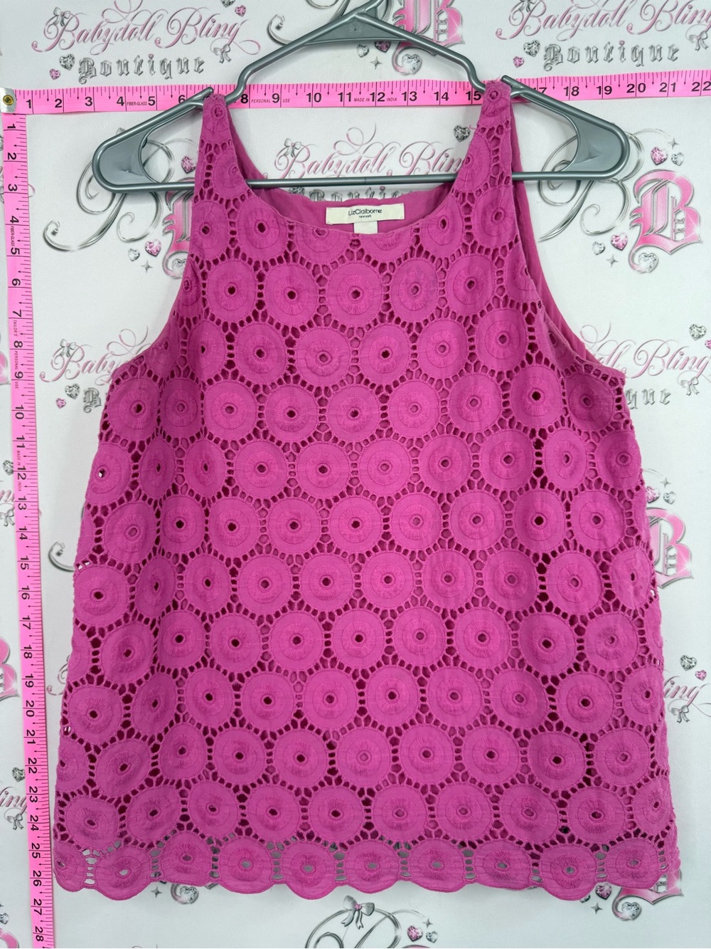 Liz Claiborne top tank top pink bright Magenta Crochet Tank Top